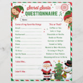 Modèle du questionnaire de Noël Secret Père Noël (Devant)