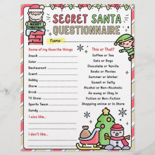 Modèle du questionnaire de Noël Secret Père Noël