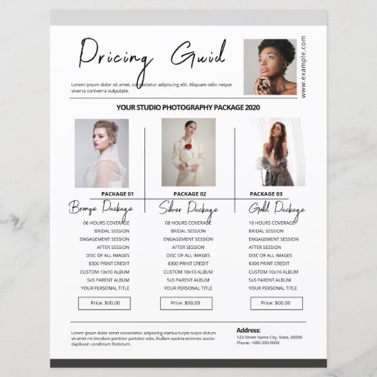 Modèle du tarif de la photographie (Dos)