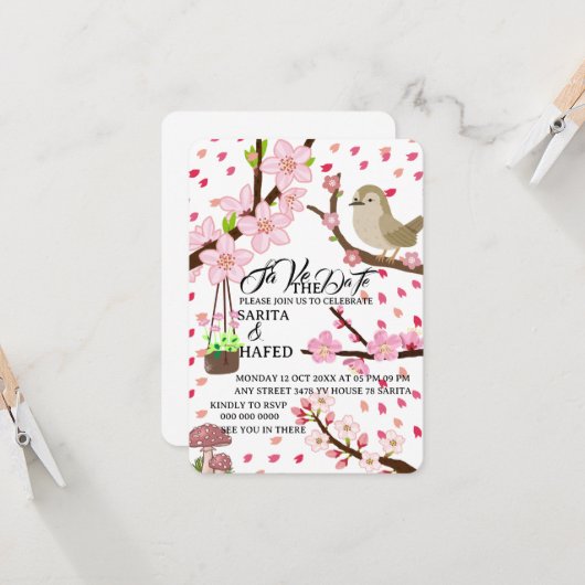 Modèle élégant de fleurs pour annoncer la date de  (Devant/Arrière en situation)