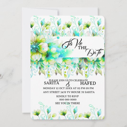 Modèle élégant de fleurs pour annoncer la date de (Devant)