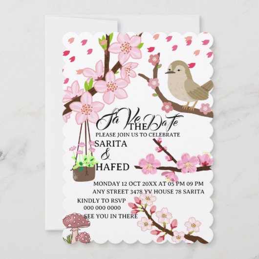 Modèle élégant de fleurs pour annoncer la date de (Devant)