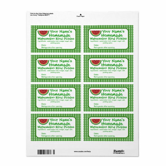 Modèle Étiquette de Pickle Jar de pastèque personn (Feuille entière)