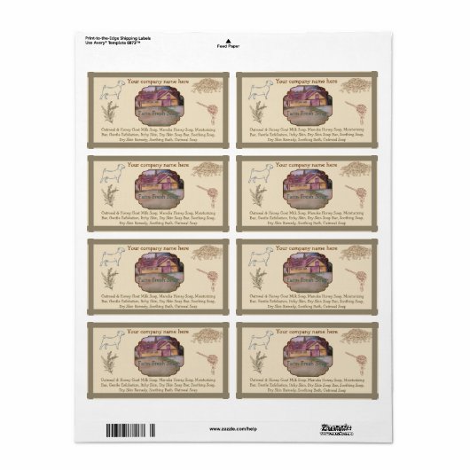 modèle étiquette savon (Feuille entière)