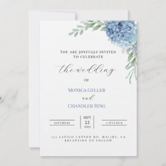 modèle faire-part de mariage avec hydrangées bleue