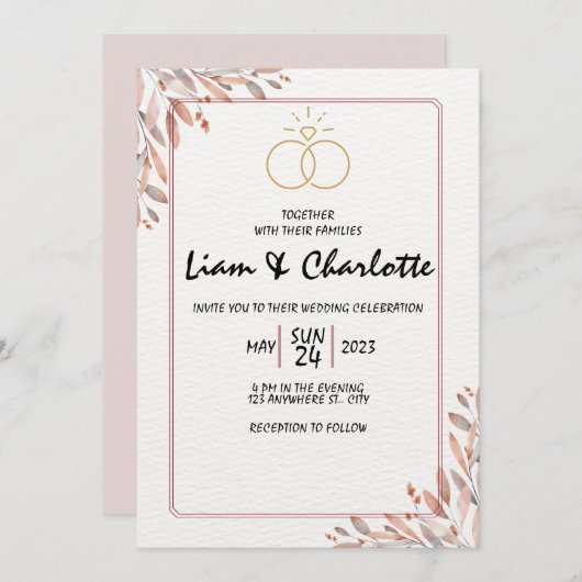 Modèle Faire-part de mariage élégant et intemporel (Devant / Derrière)