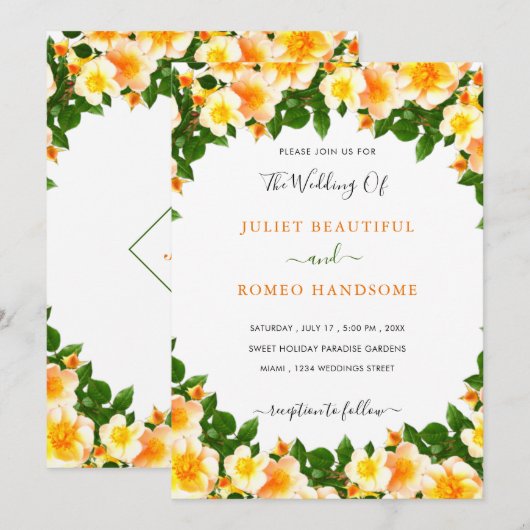 Modèle Faire-part de mariage encadré de fleurs (Devant / Derrière)