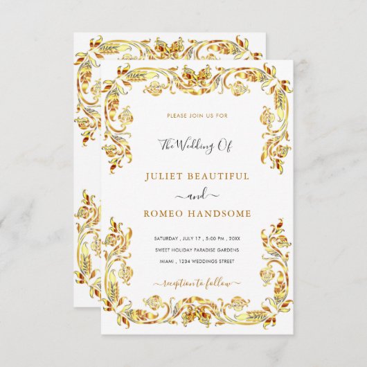 Modèle Faire-part de mariage encadré de fleurs d'o (Devant / Derrière)