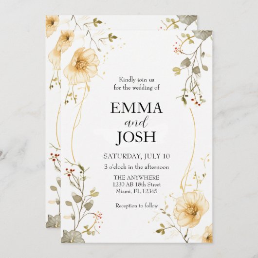 Modèle Faire-part de mariage fleur sauvage Boho (Devant / Derrière)