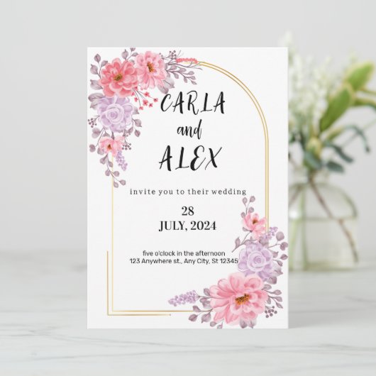 Modèle Faire-part de mariage fleur sauvage, Imprim (Debout devant)