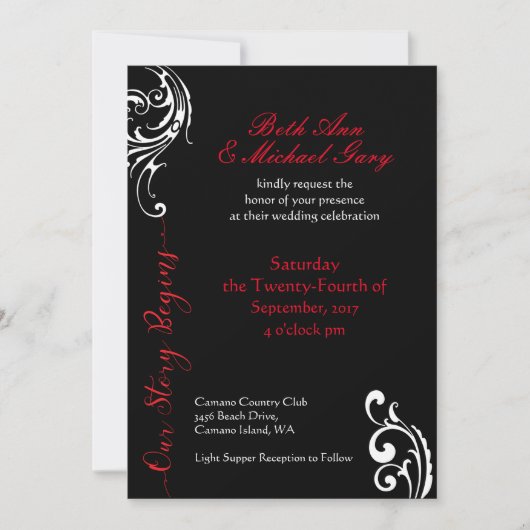 Modèle Faire-part de mariage rouge et noir (Devant)