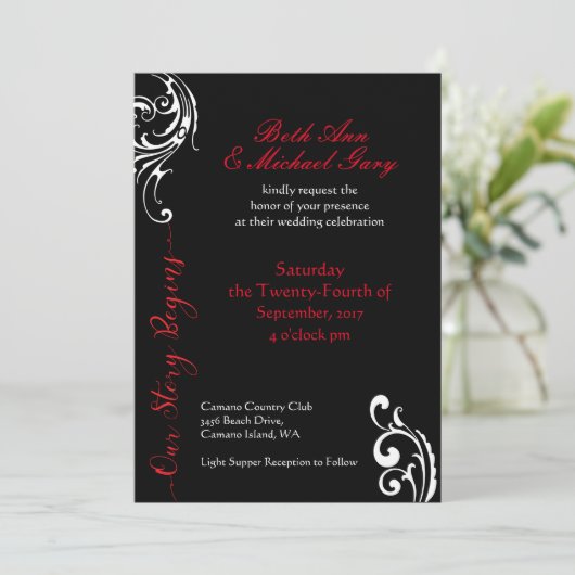 Modèle Faire-part de mariage rouge et noir (Debout devant)