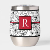 Modèle floral blanc et noir : Monogramme rouge (Avant)