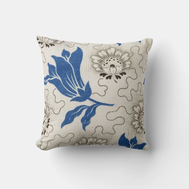 Modèle floral bleu vintage et ivoire | COUSSIN (Recto)