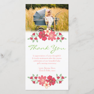 Modèle floral de carte photo de bébé de Merci