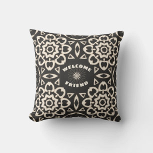 Modèle floral extérieur noir et blanc Coussin