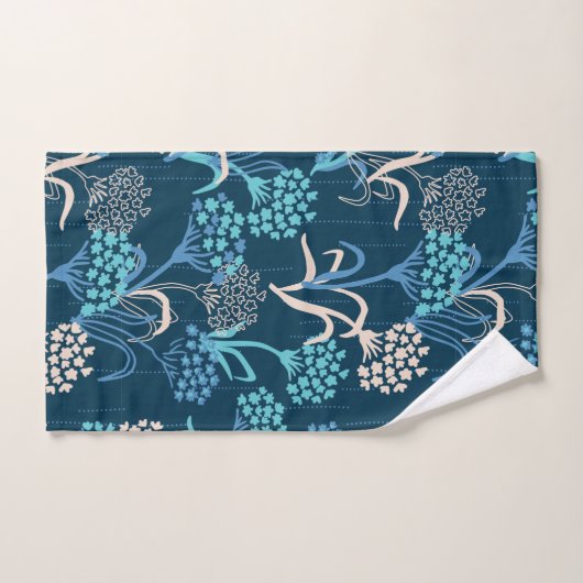 Modèle Floral Hydrangea stylisé - Bleu élégant (Serviette à main)