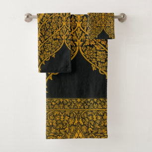 Modèle floral indien vintage noir et or