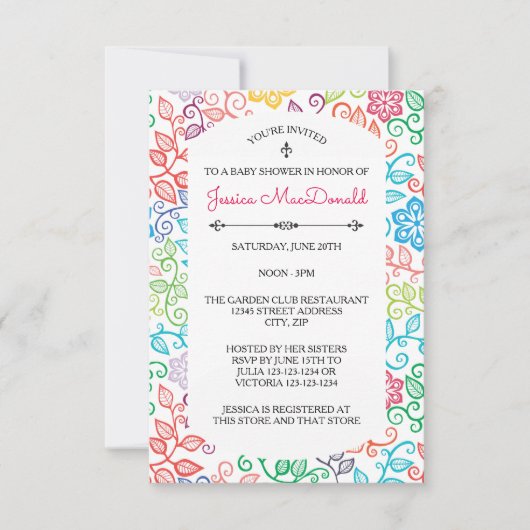 Modèle floral - Invitation Baby shower 3x5 (Devant)
