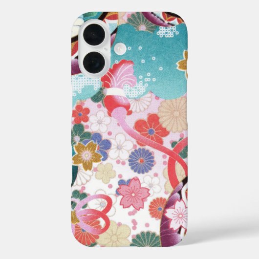 Modèle floral japonais iPhone 16 Coque (Verso)