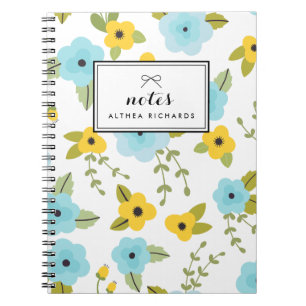 Modèle Floral Jaune & Bleu Carnet personnalisé