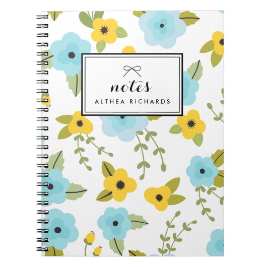 Modèle Floral Jaune & Bleu Carnet personnalisé (Devant)
