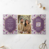 Modèle Floral pourpre QR Code Mariage indien (Intérieur)