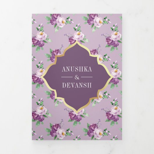 Modèle Floral pourpre QR Code Mariage indien (Page de couverture)