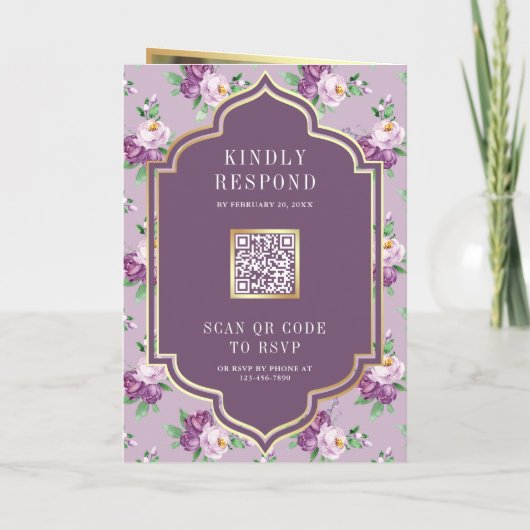 Modèle Floral pourpre QR Code Mariage indien (Dos)