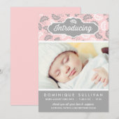 MODÈLE FLORAL ROSE ET GRIS | FAIRE-PART DE NAISSAN (Devant / Derrière)