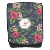 Modèle floral Rouge Hibiscus Monogramme sac à dos (Devant)