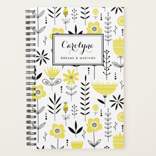 Modèle floral scandinave noir et jaune (Devant)