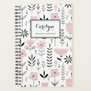 Modèle floral scandinave noir et rose