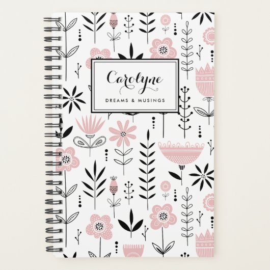 Modèle floral scandinave noir et rose (Devant)