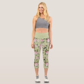 Modèle floral vert romantique rose capri leggings (Recto)