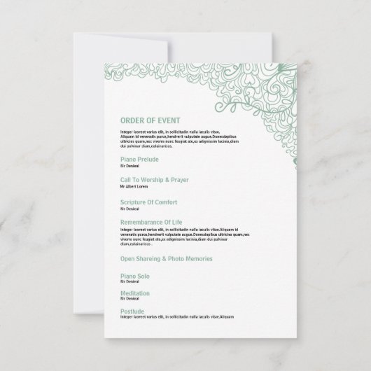 Modèle funèbre commémoratif de programme (Dos)