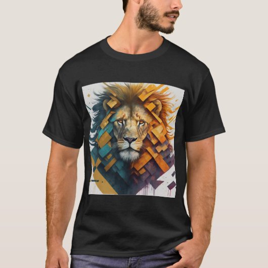 "Modèle géométrique de T-shirt Lion Majesty" (Devant)