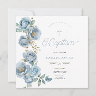 Modèle Invitation Bleu Christening