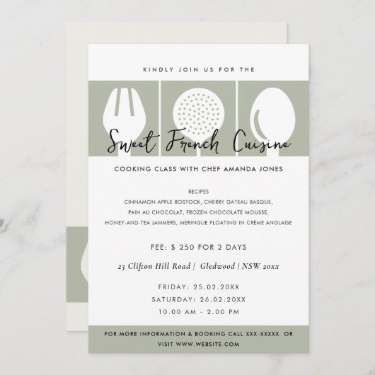 MODÈLE INVITATION DE CLASSE COOKERY DE LA FORCE DE (Devant / Derrière)