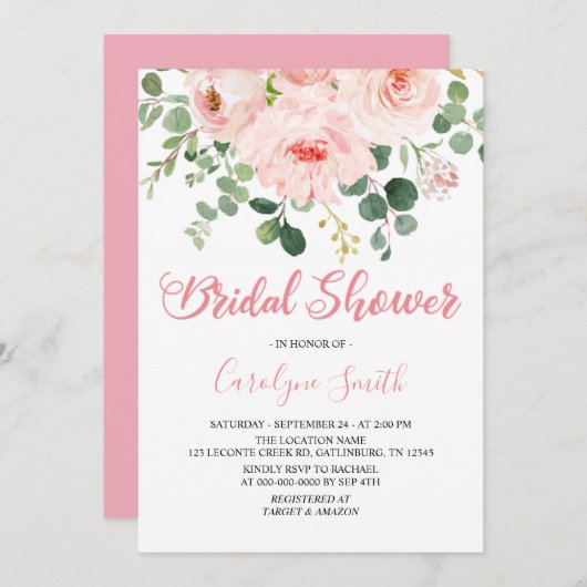 Modèle Invitation de Fête des mariées rose pâle (Devant / Derrière)