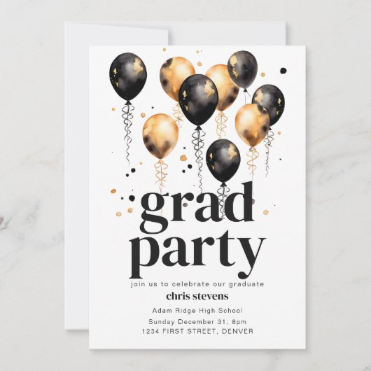 Modèle Invitation de Grad Party avec ballons (Devant)
