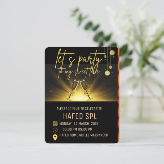 Modèle invitation électronique Neon Gold Light Dig (Debout devant)