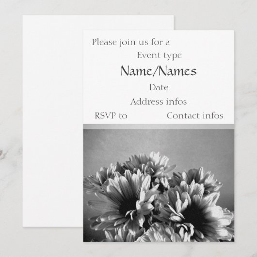 Modèle Invitation Fleurs Noires Et Blanches (Devant / Derrière)