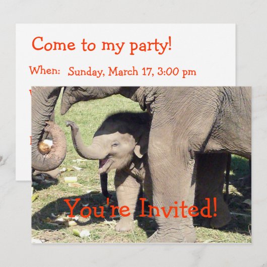Modèle Invitations d'éléphants de bébés (Devant / Derrière)