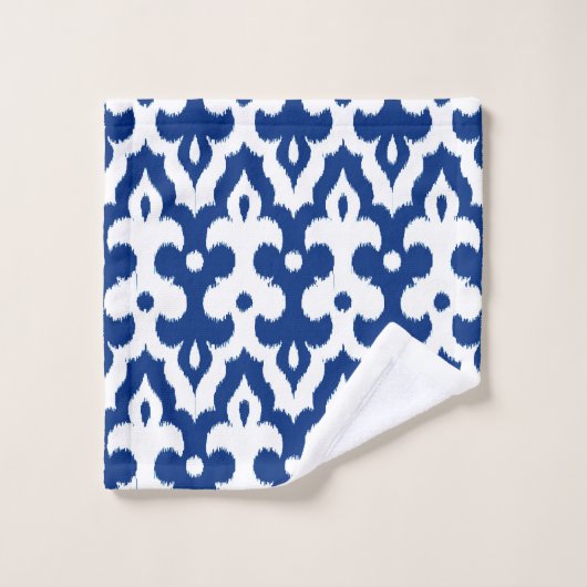Modèle marocain Ikat Damask, Cobalt bleu & blanc (Gant de toilette)