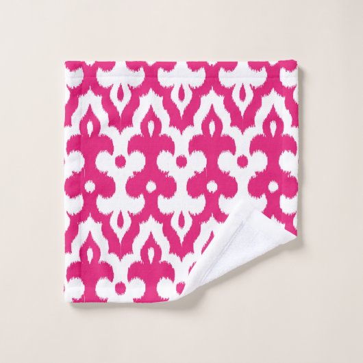Modèle marocain Ikat Damask, Fuchsia rose & blanc (Gant de toilette)