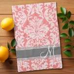 Modèle moderne dentelle Damas - Corail et gris<br><div class="desc">Damas florales tendance et féminine aux couleurs populaires. Le damas a un aspect de tableau noir fantaisiste.</div>