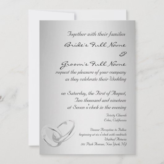 Modèle moderne faire-part de mariage argent (Devant)