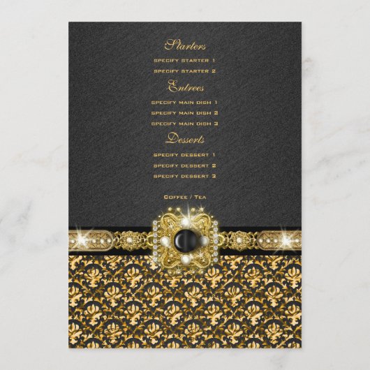 Modèle noir de mariage damassé de menu d'or (Dos)