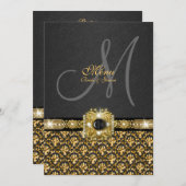 Modèle noir de mariage damassé de menu d'or (Devant / Derrière)